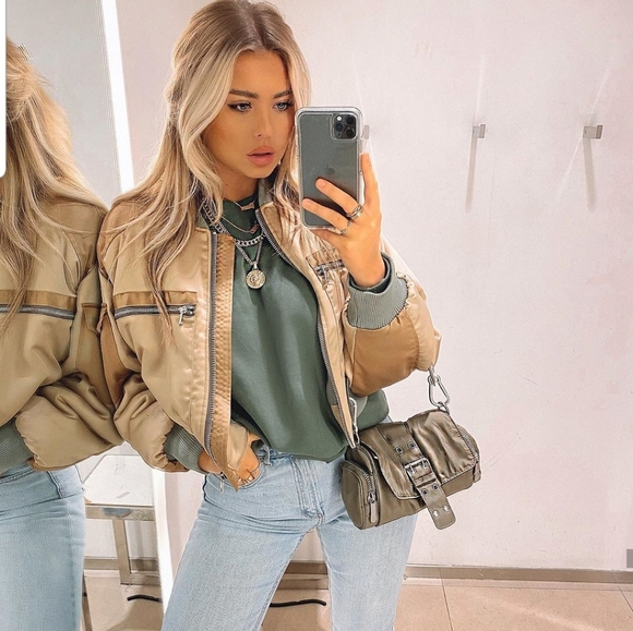 Zara Cropped Satin Bomber Jacket 